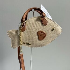 Betsey Johnson Beige Fish-Shaped Crossbody with Brown Trim